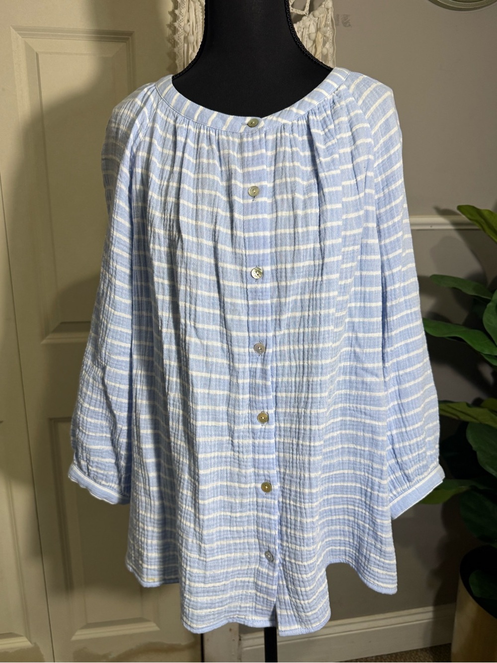 J. Jill Light Blue and White Striped Top size medium